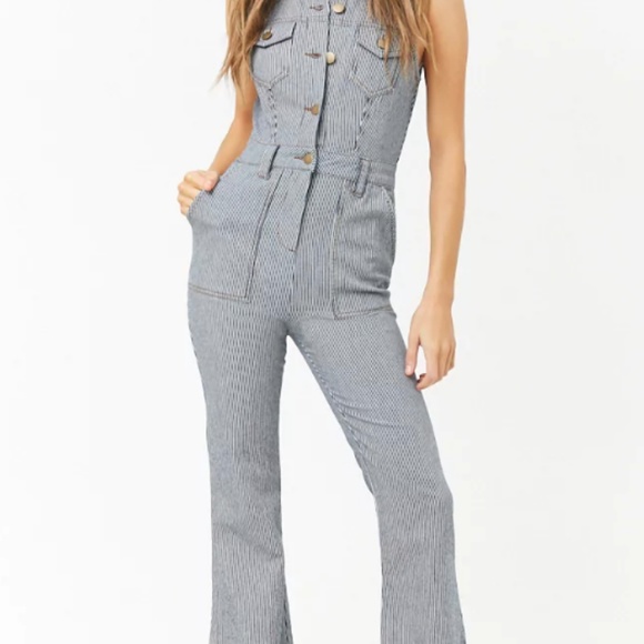 Forever 21 Pants - Forever 21 Striped Button-Front Jumpsuit